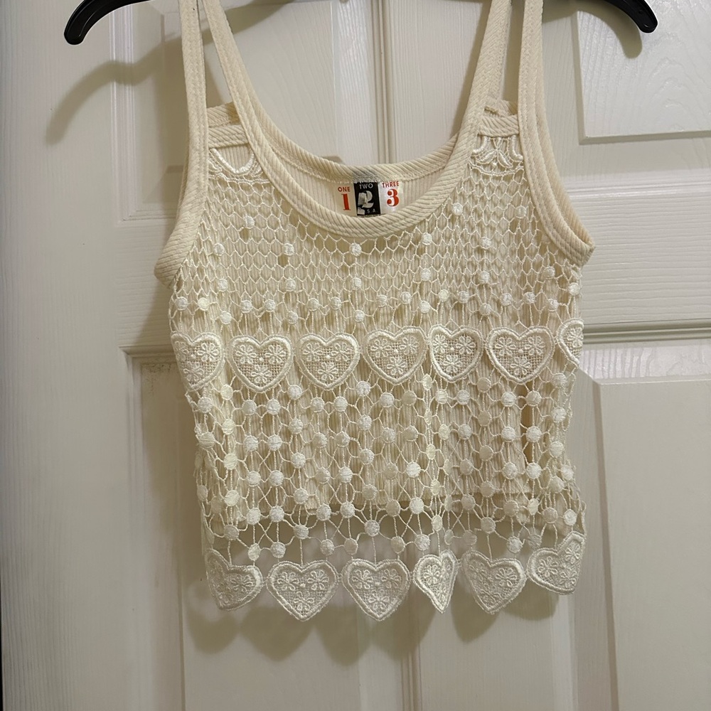 Cream Crochet Heart Tank Top